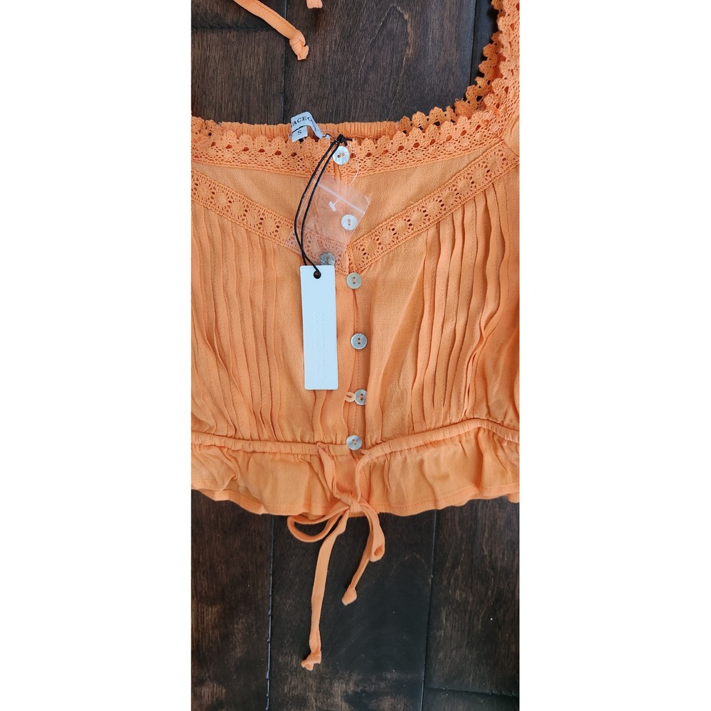 NWT Olivaceous Smocked Puff-Sleeve Cropped Peasant Blouse with Lace TrimS Boho S - Picture 4 of 8